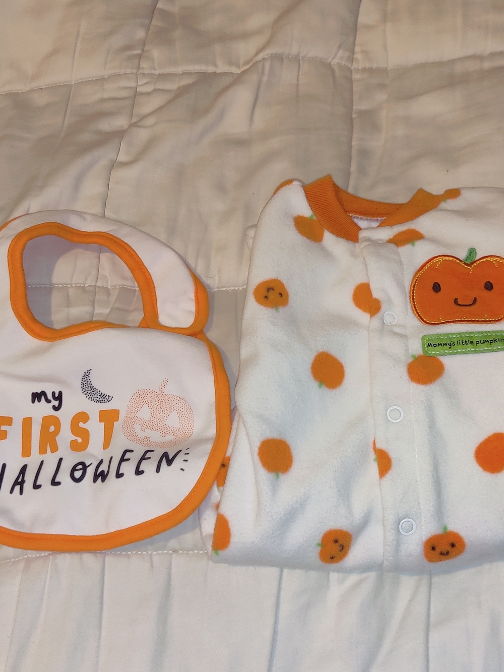 Carter's Orange and White Pumpkin Onesie with Bib
